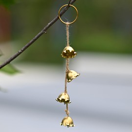 Gold Flowers Hanging Bells for Door Knob Decoration, Christmas Home Garden Decor Small Wind Chimes Jingle Bell on Rope