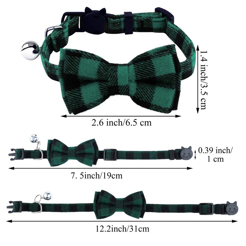 ADXCO 4 Pack Plaid Cat Collars with Bow Tie, Quick
