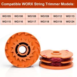 Katifee WA0007/ 50022833 Replacement Line Trimmer Spool 16ft 0.065'' for Worx WG116 WG119 WG183 Corded Electric String Trimmers, 11-Pack (10-Line Spool + 1 Cap)