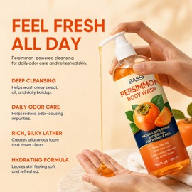 Persimmon Body Wash for Body Odor Control, Natural Deodorant Soap Cleanser
