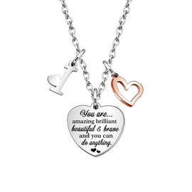 KENYG Necklace Gift for Boys Girls Heart Shape Pendant Necklaces With 26 Initial Letters,Inspirational Necklace for Daughter Niece Sistes Best Friends (I)