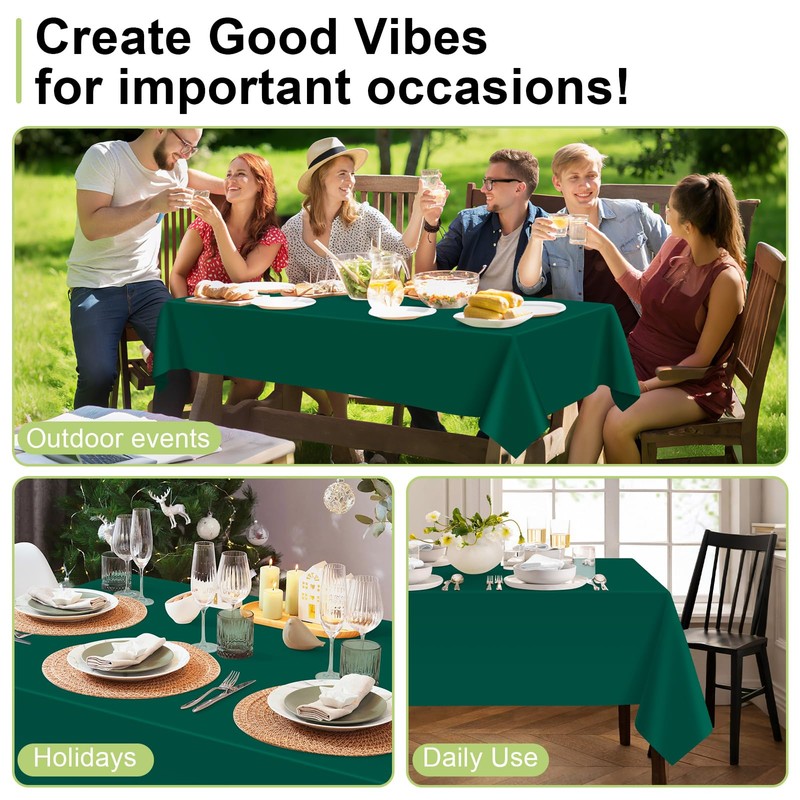 QIKSION Dark Green Plastic Table Cloth Disposable 2 Pack, 54