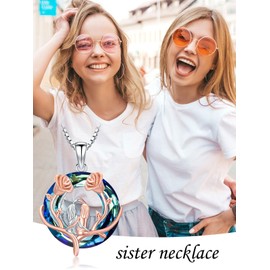 TOUPOP Sisters Gifts from Sister Sterling Silver 2 Sisters Necklace with Blue Circle Crystal Soul Sister Jewelry for Women Birthday Christmas