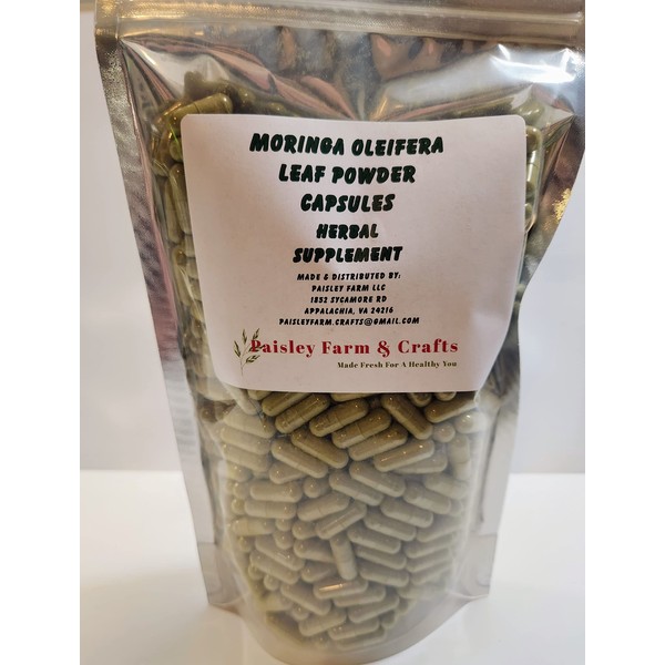 Paisley Farm and Crafts Moringa Oleifera Leaf Capsules Non GMO - Herbal Supplement - 100% Pure Leaf Powder! (600) - Made Fresh On Demand!