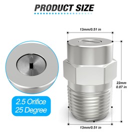 MEANLIN 25 Degree Surface Cleaner Tips, 1/4 Inch NPT Male, 2.5 Orifice, 4000 PSI Threaded Spray Nozzles, Replacement for Water Gun, Water Broom and Surface Cleaner (2-Pack)