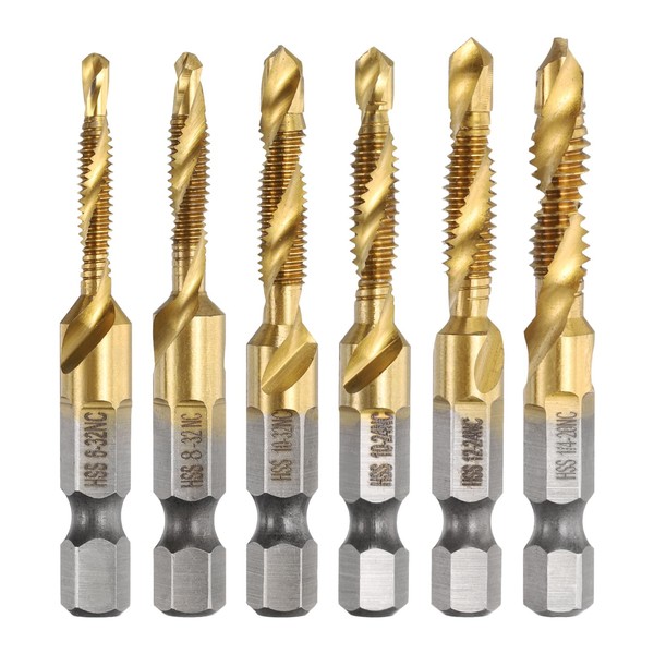 sourcing map 6pcs Combination Drill Tap Bit Set SAE 6-32NC