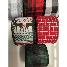 Berwick Offray, Celebrate It, Place & Time, RG rib Lot 9 Wired Ribbon 4 Yds Ea Merry Christmas Buffalo Ck Reindeer 2.5 & 1.5” New