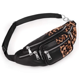 Fanny-Pack-for-Women-Leather Vegan UTO Waist Bag Lightweight Multi Zipper Pockets Shoulder Purse
