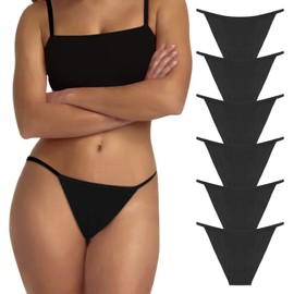 LEVAO 6 Pack Black Plus Size Women's Bikini Panties Cotton Underwear High Cut String Ladies Cheeky Breathable Underwear