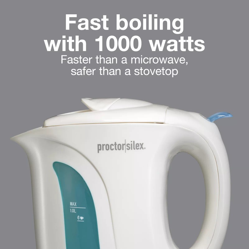 Proctor Silex Electric Kettle Auto Shutoff Boil-Dry Protection 1 Liter
