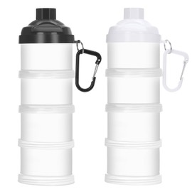 Baderke 2 Pcs Protein Powder Travel Container with Funnels Stand, 4 Layers Stackable Travel Powder Container Formula Supplement Organizer Storage Holder for Workout Fitness(Black, White)