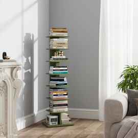 TUTOTAK Bookshelf, 8-Tier Bookcase, Narrow Spine Book Shelf for Small Space, Corner Standing Shelf for Living Room, Office, Study, Entryway, Olive Green BS06BOG008