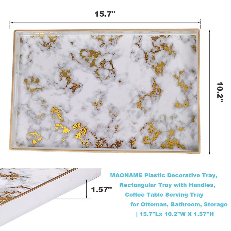 MAONAME White Decorative Tray with Handles, Plastic Serving Tray for