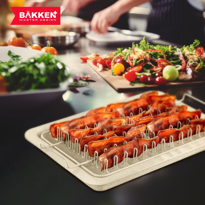 Bacon Tray - 2-Piece Set – Marble Coating - Durable,