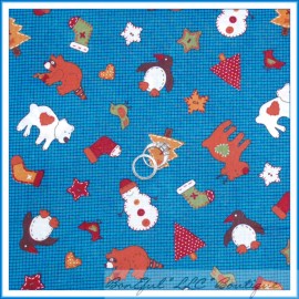 Signature BonEful Fabric FQ Cotton Quilt Blue Gingham Heart Snowman Xmas VTG Country Cabin