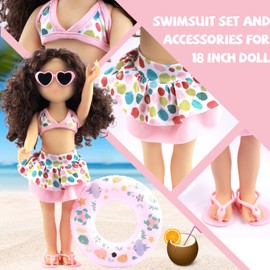 18 inch Doll Clothes and Accessories-2 Sets of Doll Swimsuit, 18” Doll Flip Flops Shoes, Hat, Swim Ring and 2 Pairs of Glasses Create American Doll's Summer Look 18in Doll Bikini Accessories