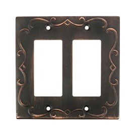 SleekLighting | Wall plates Decorative Regal Scrollwork Oil Rubbed Bronze | Electric Outlet and Switch Covers| Style: 2 Gang Decorator (1 Pack)