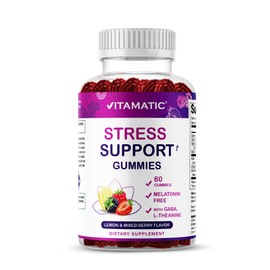 Vitamatic Stress Relief Gummies with GABA, L-Theanine, Lemon Balm – Lemon & Mixed Berry Flavor – 60 Gummies – Vegan, Non-GMO, Gluten-Free