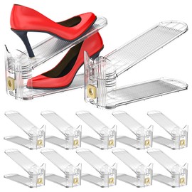 degcicx Shoe Slots Organizer,Adjustable Shoe Stackers,10 Pack Shoe Space Savers,Double Layer Shoe Riser Shoe Slot,Shoe Storage Holder for Closet,Transparent
