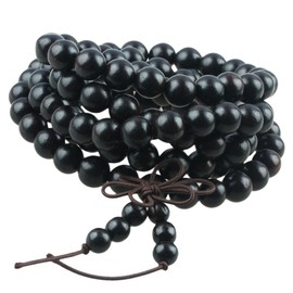 KYEYGWO 108 Mala Prayer Beads Bracelet for Woman, Natural Wood Tibetan Buddhist Buddha Meditation Bead Necklace, Black Ebony Wood