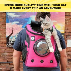 The Fat Cat Fat Cat Backpack Carrier - Airline Approved Cat Carrier with Space Capsule Bubble for for Small Cats, Kitten - Premium Deep Rose Pink Cat Carrier Backpack for Outdoor, Travel, Hiking, Pet Supplies