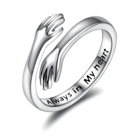 925 Sterling Silver Hugging Rings for Women, I Love You Forever, Love You Mother Gift, Sister Gifts, Engraved Words, Hugging Hands, Open Ring, Silver