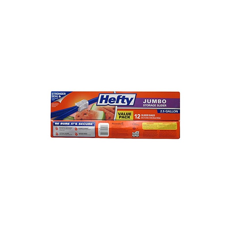Hefty Slider Jumbo Storage Bags, 2.5 Gallon Size, 12 Count