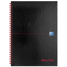 Oxford Black n' Red A4 Glossy Hardback Wirebound Notebook Ruled, Perforated, Black/Red, 140 Page