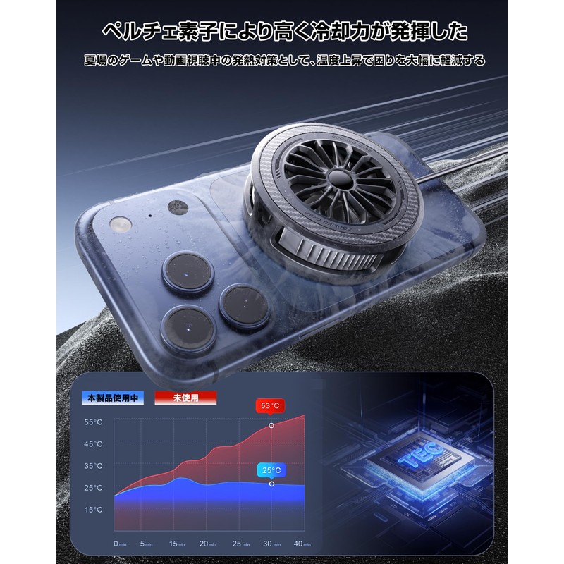 Smartphone Cooling Fan, 54°F (-10°C), Smartphone Cooler, Rapid Cooling in
