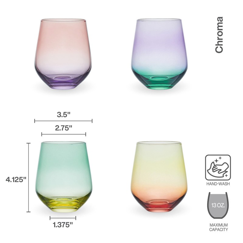 Mikasa Chroma Set of 4 Stemless Wine Glasses, 13 Ounce,