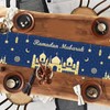 Eid Mubarak Table Runner Decoration, Ramadan Blue and Gold Table