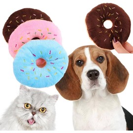 Jowxsx Blue Donut Shape Dog Toys,Plush Pet Toy Sprinkled Donut Dog Chew Toy,No Stuffing Squeaky Plush Dog Toy,Plush Animal Play Toys