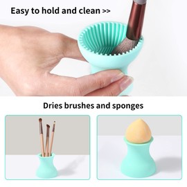 2-in-1 Silicone Makeup Brush Cleaner Mat & Brush Holder – Deep Clean Scrubber Pad for All Brush Types | Portable, Travel-Friendly, Compact 2.44" Design | Pink & Mint