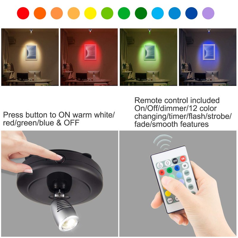 LUXSWAY Battery Operated LED Spot Lights Indoor,Wireless Accent Lights with