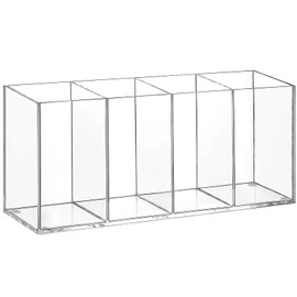 Top-spring Acrylic Pen Pencil Holder, 4 Compartments Clear Desk Organiser for Pens, Pencils, Makeup Brushes, Pen Pot for Classroom, Office,Stationary Organiser (Style D)