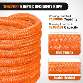 Nilight Kinetic Recovery Rope 48000 LBS 1in x 20ft Snatch Strap Heavy Duty Offroad Towing Starp Kit Vehicle Recovery kit for UTV ATV SUV Truck Car Jeep Tractor