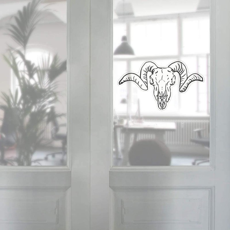 Large 460mm 'Ram Skull' Clear Static Window Cling Sticker/Decal (Black)