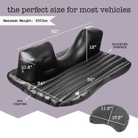 Zone Tech Inflatable Car Travel Air Mattress Back Seat- Pump Kit Premium Quality- Vacation Camping-Sleep Blow Up Pad Car Bed Back Seat Inflatable Air Mattress with 2 Air Pillows Car SUV Universal Fit