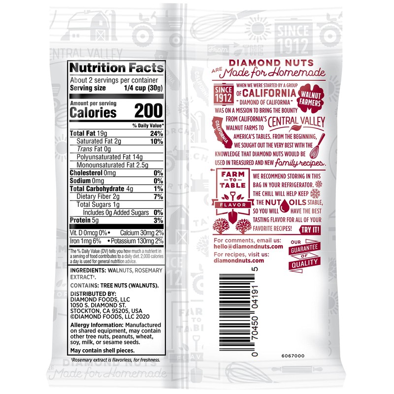 Diamond of California Chopped Walnuts, 2.25 oz, 1 Pack