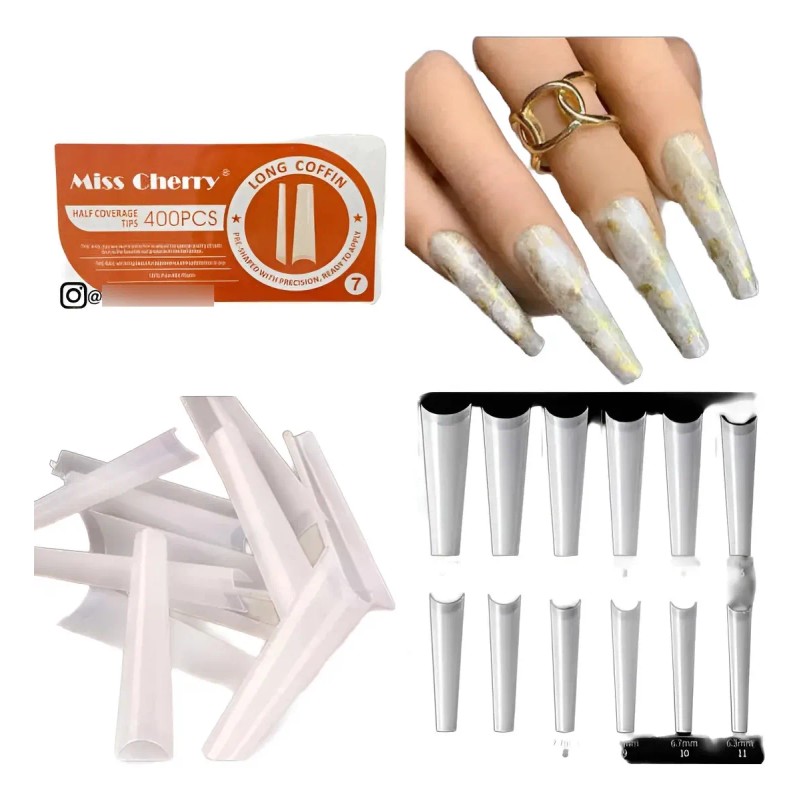 Tip Coffin Extra Largo 400 Piezas Tip Vaquero Uñas Acrilico