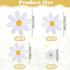 YBEATY 40 Pcs Cute Embroidery Applique Patch Daisy Flower Iron On Patches Applique Sewing Repair Patches for DIY Decoration Clothes Pants Hats Jeans Backpacks Sewing Patche for Girls Women (4 Sizes)