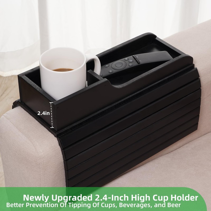 GEHE Bamboo Couch Cup Holder, Anti-Spill Sofa Arm Tray, Natural