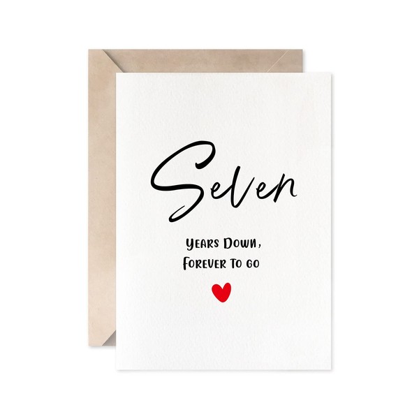7th Anniversary Card, Seven Years Down Forever To Go, Romantic Valentines Day Wedding Card For Husband Wife