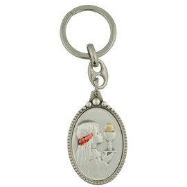 Premium Assorted Holy Figure Keychains | Jesus Saints and Virgin Mary Accessories (Communion Girl Keychain) | Great gift for first holy communion and confirmation, Grey, Communion Girl Keychain