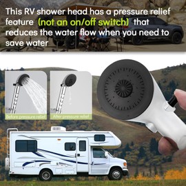 RV Shower Head with Hose, Outdoor Shower, Non-Metallic Outdoor RV Shower Kits Replacement, Camper Shower Head Kits with Hose Guide and Shower Wand Bracket Holder (White)