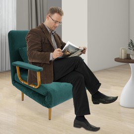 Kaponbon Convertible Folding Sofa Bed, 4 in 1 Multi-Function Living Room Reading Chair with Pillow & Arm & Adjustable Backrest, Foldable Sofa Chair Bed for Home Office Yard Camping (Green)