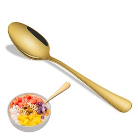 Gold Soup Spoons,8 PCs 7.3'' Dinner Spoons,Durable Mirror Polishing Stainless Steel Silveware Main Spoon,Dishwasher Safe Gold Table Spoon For Home Restaurant Hotel