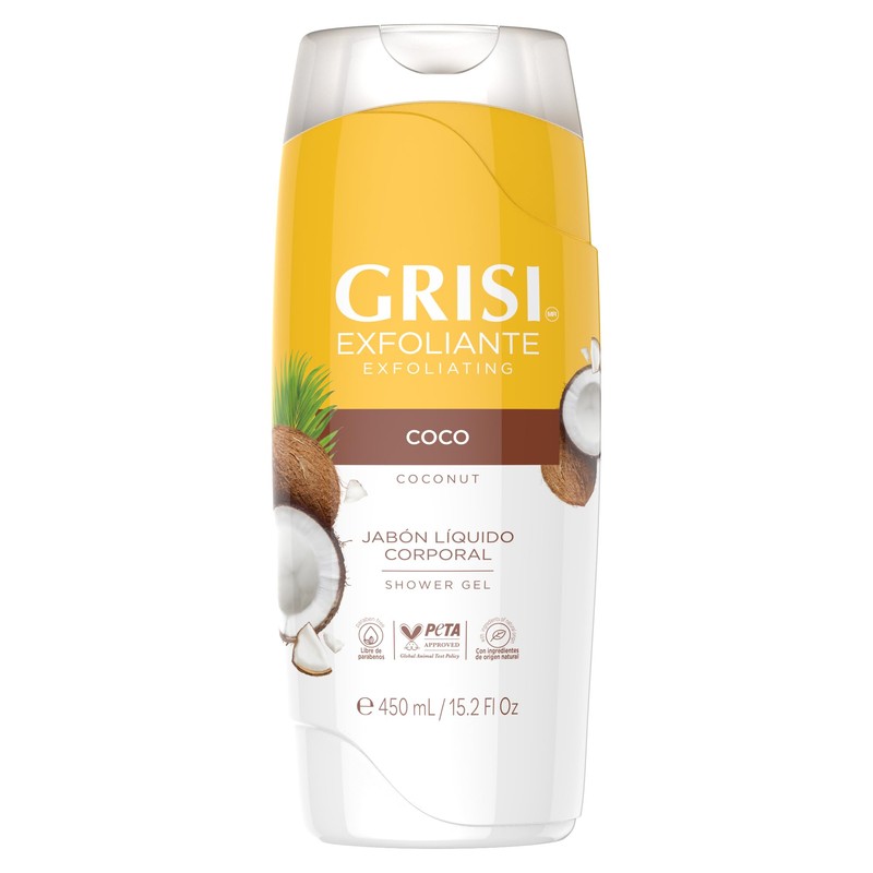 GRISI Shower Gel, Jabón Líquido Corporal Coco, 450 ml Exfoliante