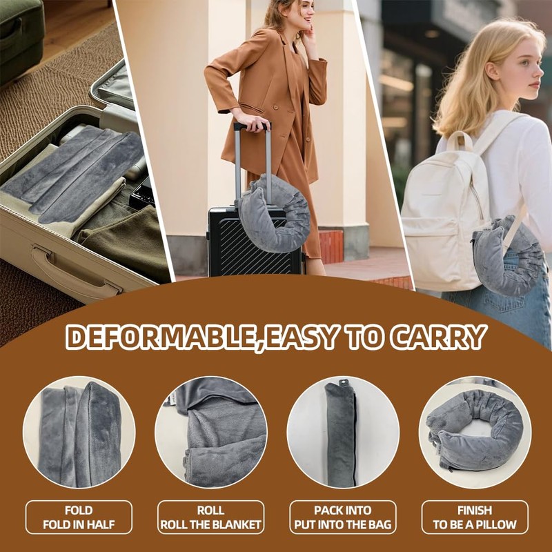 Travel Pillow/Travel Blanket 2-in-1 for Airplanes,Soft Warm Blanket