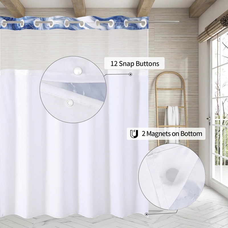 MitoVilla No Hooks Needed Extra Long Shower Curtain Set with